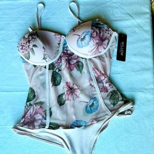 See-through floral bodysuit